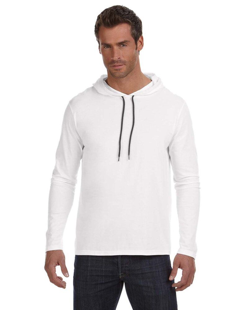 Anvil 987 - Men Lightweight Long Sleeve Hooded T-Shirt White/ Dark Grey - XL - Cotton