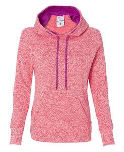 J. America 8616 - Ladies' Cosmic Poly Contrast Hooded Pullover Sweatshirt Fire Coral/ Magenta