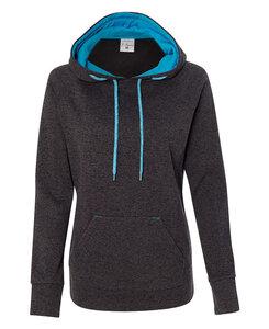 J. America 8616 - Ladies' Cosmic Poly Contrast Hooded Pullover Sweatshirt Onyx Fleck/ Electric Blue