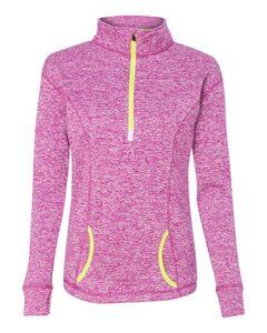 J. America 8617 - Ladies' Cosmic Fleece Quarter Zip Pullover Magenta/ Neon Yellow