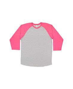LAT 6930 - Vintage Fine Jersey Three-Quarter Sleeve Baseball T-Shirt Vintage Heather/ Vintage Hot Pink