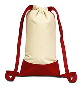 Liberty Bags 8876 - Cotton Canvas Contrast Bottom Drawstring Backpack Natural/ Red