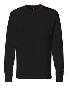Hanes 5596 - Tagless® Long Sleeve T-Shirt with a Pocket Black