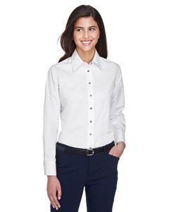 Harriton M500W - Ladies Easy Blend Long-Sleeve Twill Shirt with Stain-Release White