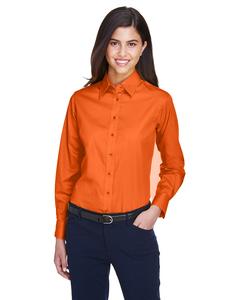 Harriton M500W - Ladies Easy Blend Long-Sleeve Twill Shirt with Stain-Release Team Orange