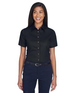 Harriton M500SW - Ladies Easy Blend Short-Sleeve Twill Shirt with Stain-Release Black
