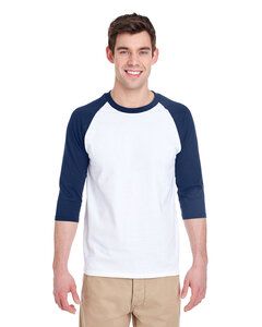 Gildan 5700 - Heavy Cotton Three-Quarter Raglan Sleeve T-Shirt White/ Navy