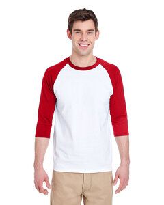 Gildan 5700 - Heavy Cotton Three-Quarter Raglan Sleeve T-Shirt White/ Red