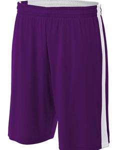 A4 N5284 - Adult Reversible Moisture Management Shorts Purple/White