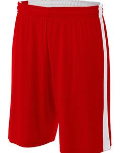 A4 N5284 - Adult Reversible Moisture Management Shorts Scarlet/White