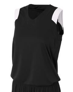 A4 NW2340 - Ladies Moisture Management V Neck Muscle Shirt Black/White
