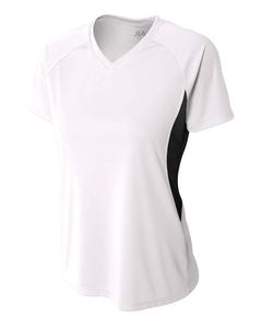 A4 NW3223 - Ladies Color Block Performance V-Neck Shirt White/Black