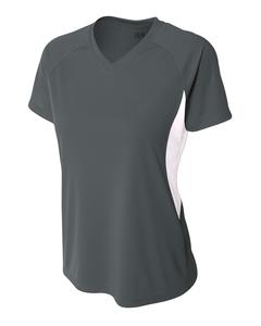 A4 NW3223 - Ladies Color Block Performance V-Neck Shirt Graphite/White