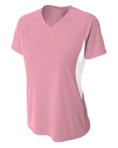 A4 NW3223 - Ladies Color Block Performance V-Neck Shirt Pink/White