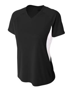 A4 NW3223 - Ladies Color Block Performance V-Neck Shirt Black/White