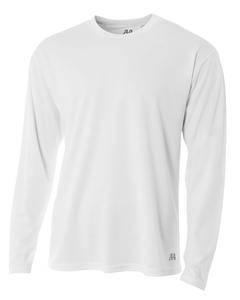 A4 N3253 - Men's Long Sleeve Crew Birds Eye Mesh T-Shirt White