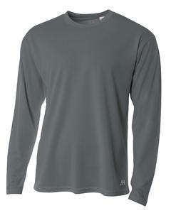 A4 N3253 - Men's Long Sleeve Crew Birds Eye Mesh T-Shirt Graphite