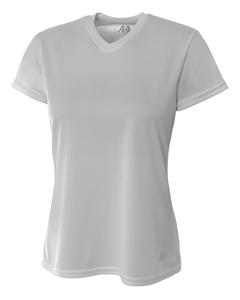 A4 NW3254 - Ladies Shorts Sleeve V-Neck Birds Eye Mesh T-Shirt Silver