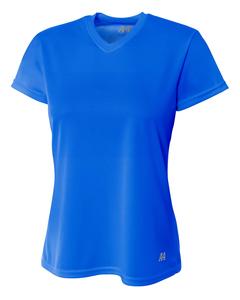 A4 NW3254 - Ladies Shorts Sleeve V-Neck Birds Eye Mesh T-Shirt Royal