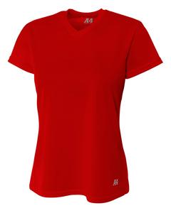 A4 NW3254 - Ladies Shorts Sleeve V-Neck Birds Eye Mesh T-Shirt Scarlet