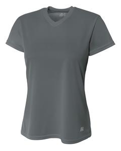 A4 NW3254 - Ladies Shorts Sleeve V-Neck Birds Eye Mesh T-Shirt Graphite