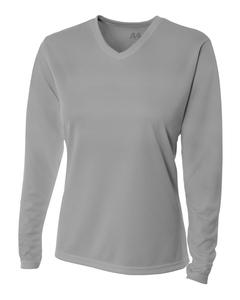 A4 NW3255 - Ladies Long Sleeve V-Neck Birds Eye Mesh T-Shirt Silver