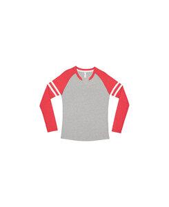 LAT Apparel LA3534 - LAT Ladies' Vintage Fine Jersey Gameday Mash-Up Long Sleeve Tee Vn Hthr/ Vn Red/ Blended Wht