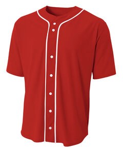 A4 NB4184 - Youth Short Sleeve Full Button Baseball Jersey Scarlet Red