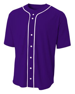 A4 NB4184 - Youth Short Sleeve Full Button Baseball Jersey Purple