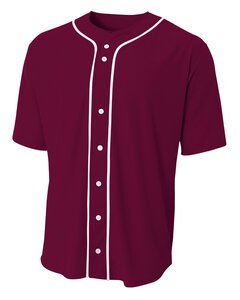 A4 NB4184 - Youth Short Sleeve Full Button Baseball Jersey Maroon