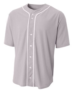 A4 NB4184 - Youth Short Sleeve Full Button Baseball Jersey Grey