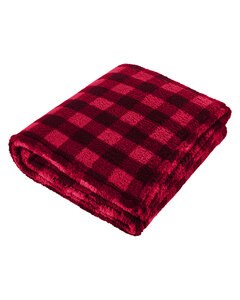 J. America JA8449 - Adult Epic Sherpa Pillow Blanket Red/Blk Buffalo