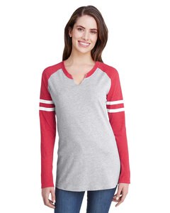 LAT 3534 - Ladies Gameday Mash-Up Long Sleeve Fine Jersey T-Shirt Vn Hth/Vn Rd/W