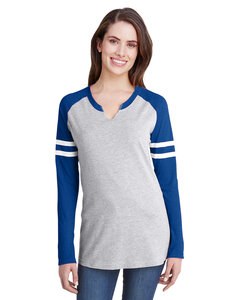 LAT 3534 - Ladies Gameday Mash-Up Long Sleeve Fine Jersey T-Shirt Vn Hth/Vn Ry/W