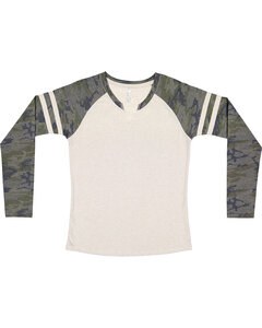 LAT 3534 - Ladies Gameday Mash-Up Long Sleeve Fine Jersey T-Shirt Nt Hth/V Cm/Nt