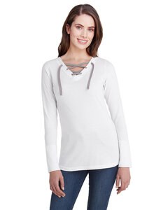 LAT LA3538 - Ladies Long Sleeve Fine Jersey Lace-Up T-Shirt Blend Wht/Titnm