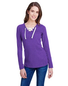 LAT LA3538 - Ladies Long Sleeve Fine Jersey Lace-Up T-Shirt Vint Purple/Wht