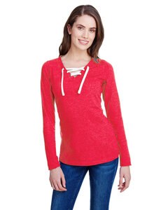 LAT LA3538 - Ladies Long Sleeve Fine Jersey Lace-Up T-Shirt Vintage Red/Wht