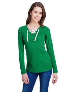 LAT LA3538 - Ladies Long Sleeve Fine Jersey Lace-Up T-Shirt Vint Green/Wht