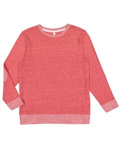 LAT 6965 - Adult Harborside Melange French Terry Crewneck with Elbow Patches Red Melange